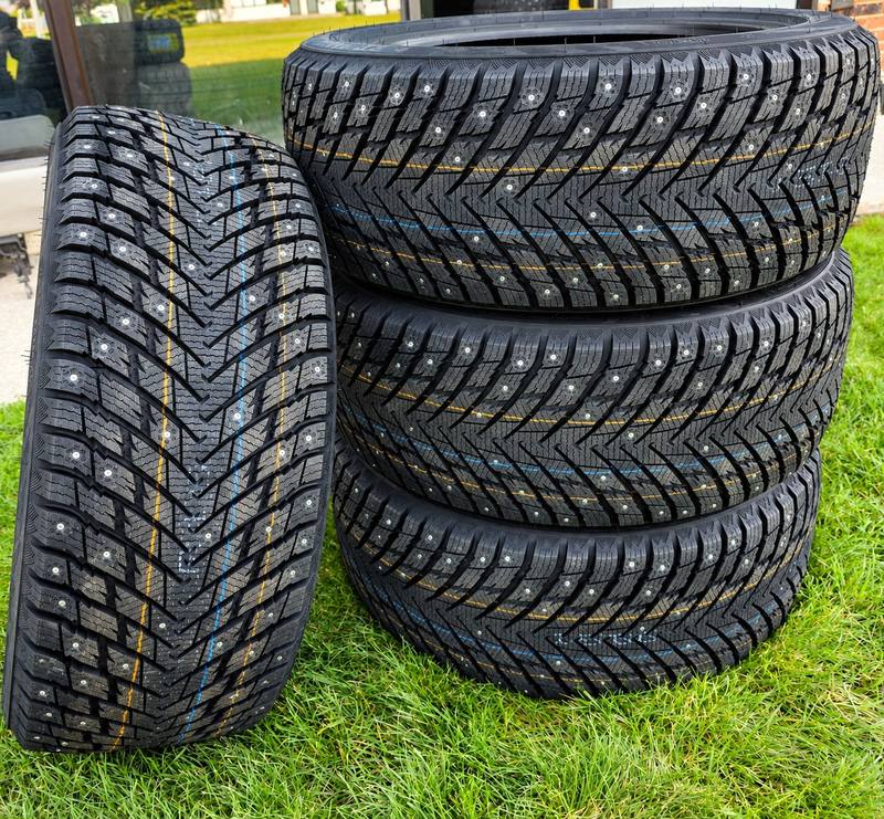 A set of four studded winter tires